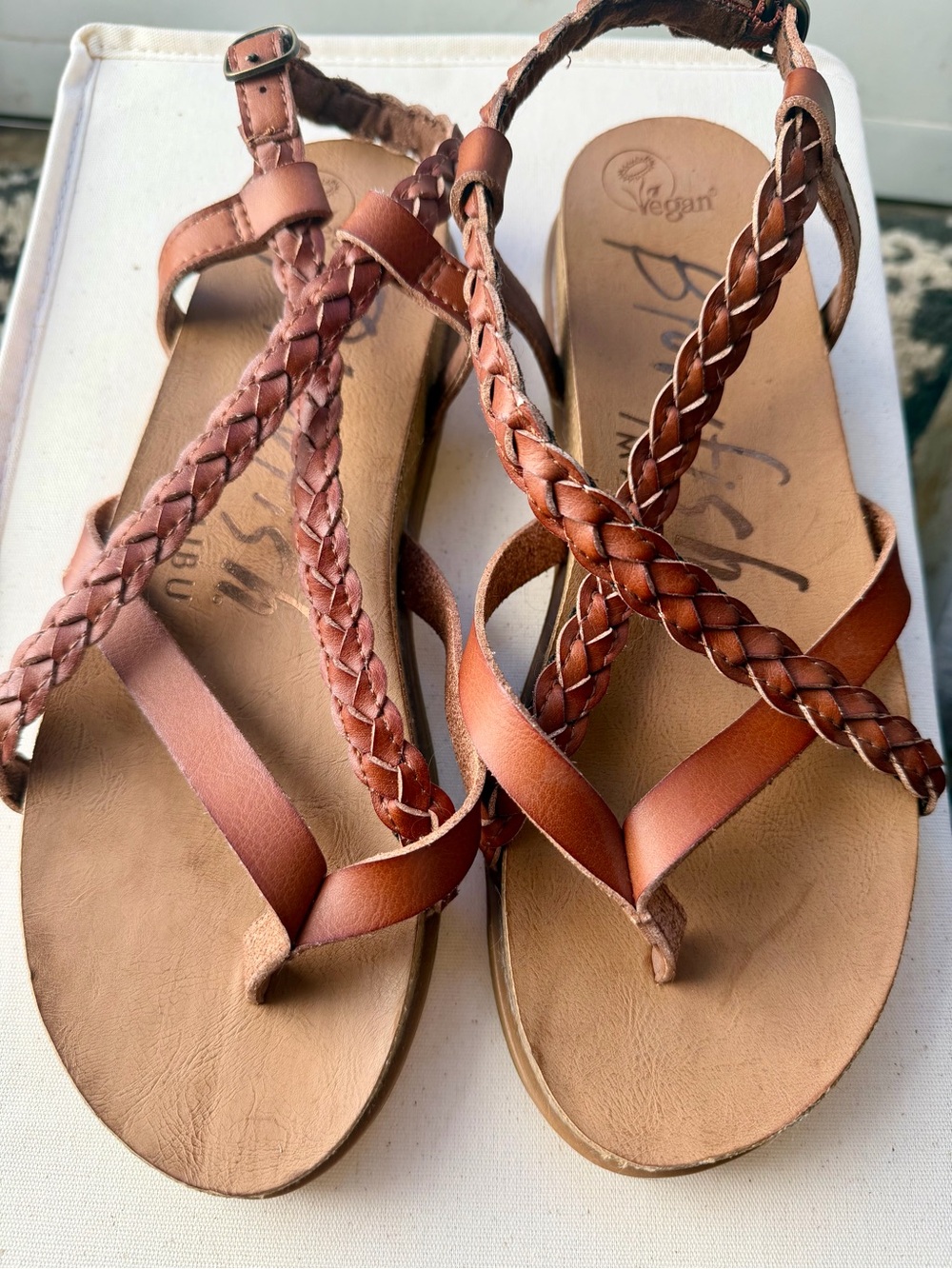 Blowfish Malibu Women's Braided Leather Brown Sandals